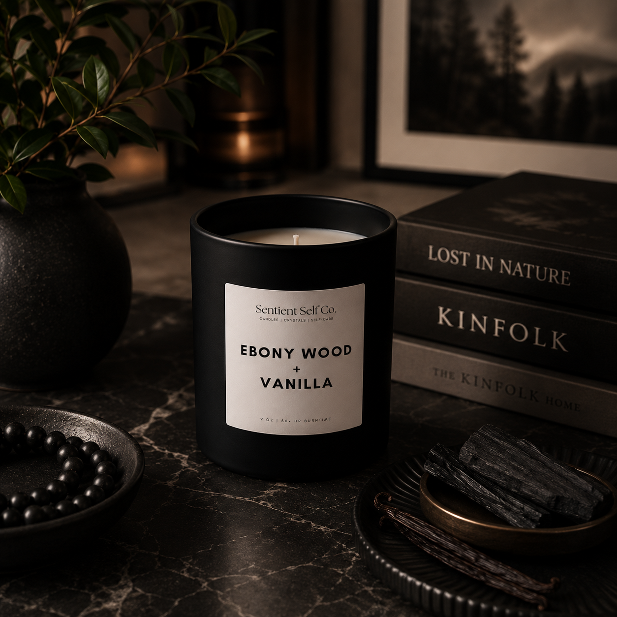 Ebony Wood + Vanilla Candle | Noir Collection